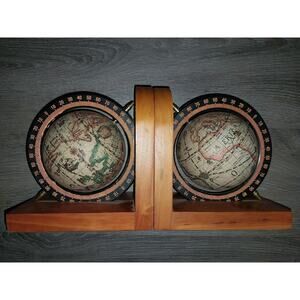 Vintage Old World Globe Bookend Set Office Decor, Home Decor, Classic MCM